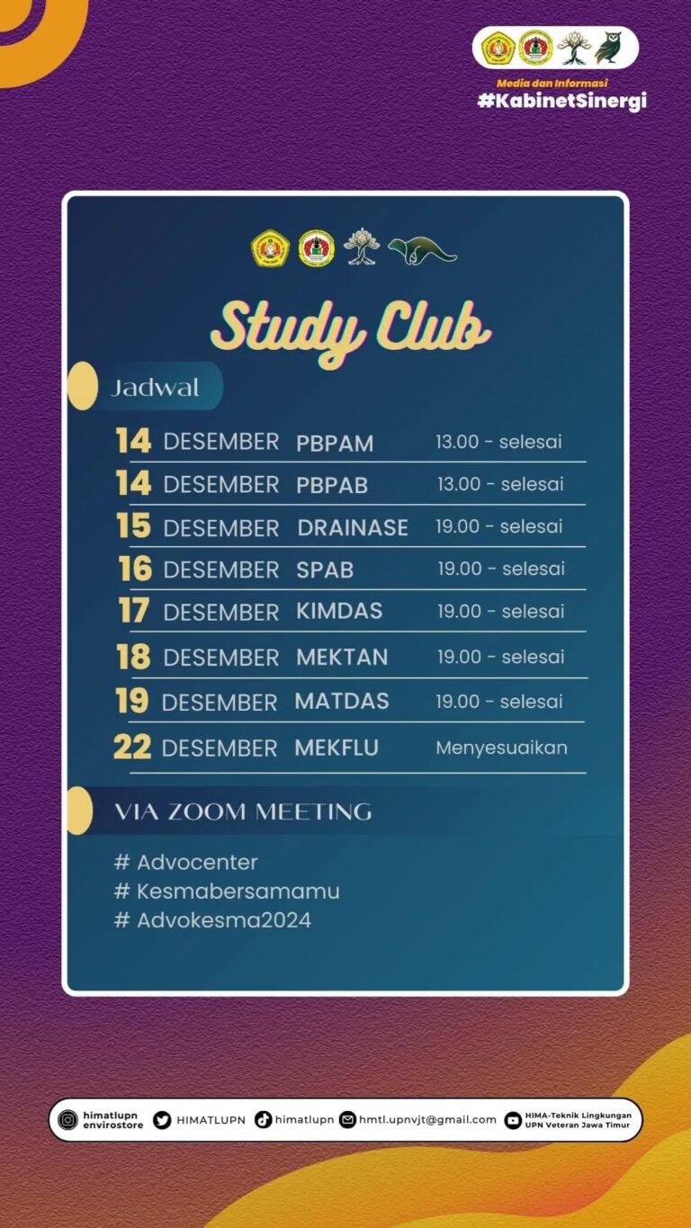 Study Club Teknik Lingkungan sebagai media pembelajaran bersama untuk persiapan UTS dan UAS